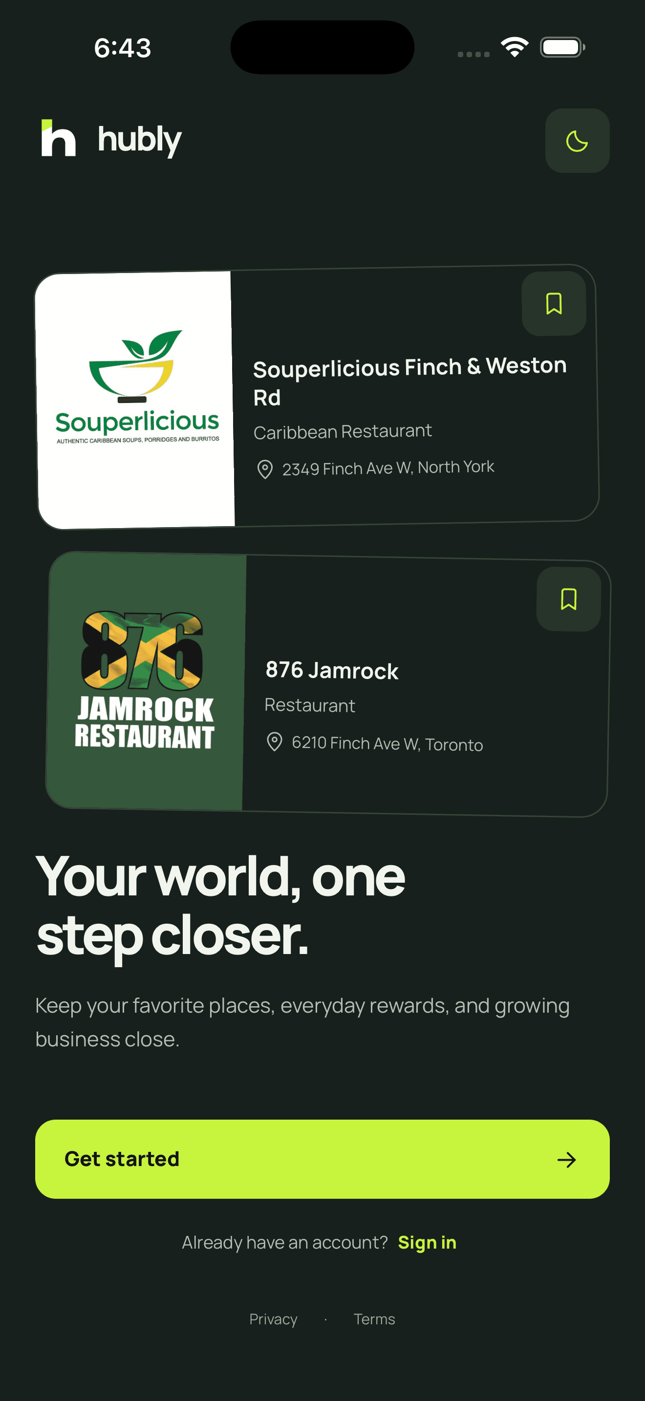 Hubly onboarding screen captured on iPhone 17 Pro Max