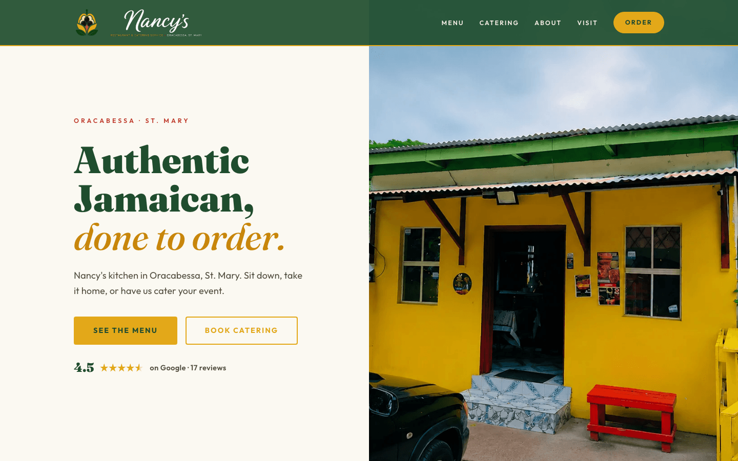 The actual Dine at Nancy's homepage and restaurant exterior